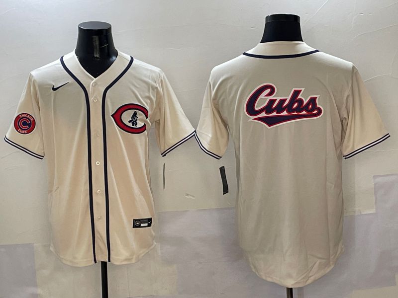 Men Chicago Cubs Blank Cream Throwback 2025 Nike MLB Jersey style 6